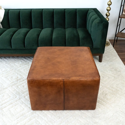 Mallory - Mid-Century Square Genuine Leather Upholstered Ottoman