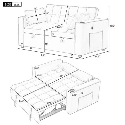 Multi Functional Sofa Bed With Cup Holder And USB Port For Living Room Or Apartments