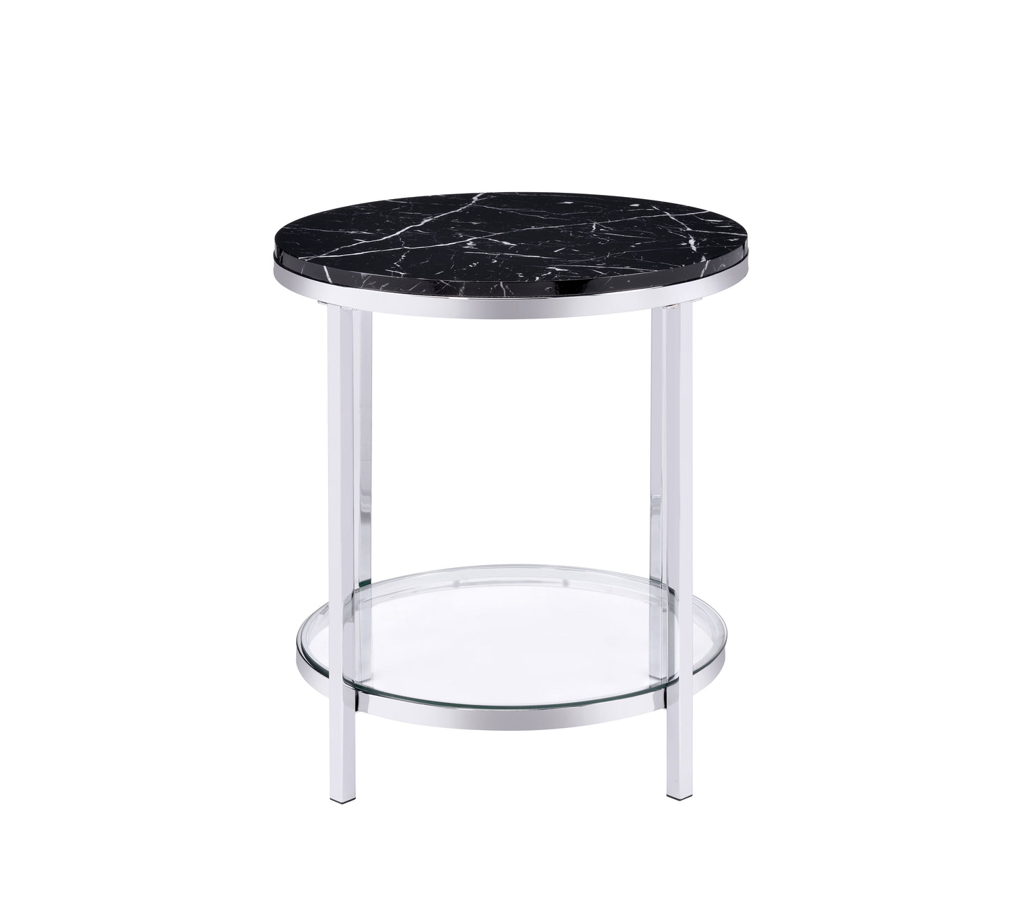 Virlana - Faux Marble Top End Table - Black / Chrome