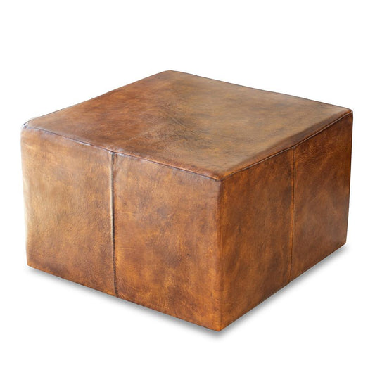 Mallory - Mid-Century Square Genuine Leather Upholstered Ottoman - Tan