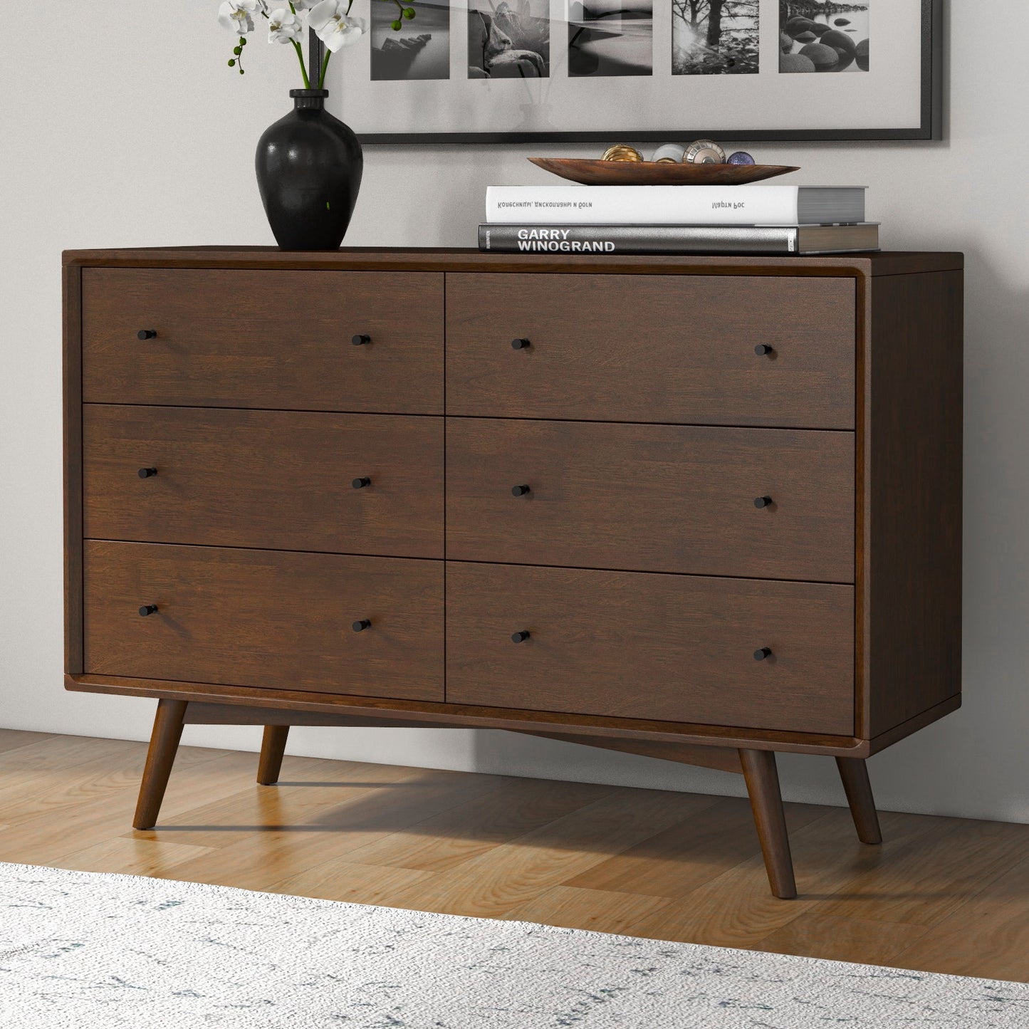 Caroline - Mid-Century Modern Solid Wood Dresser - Brown