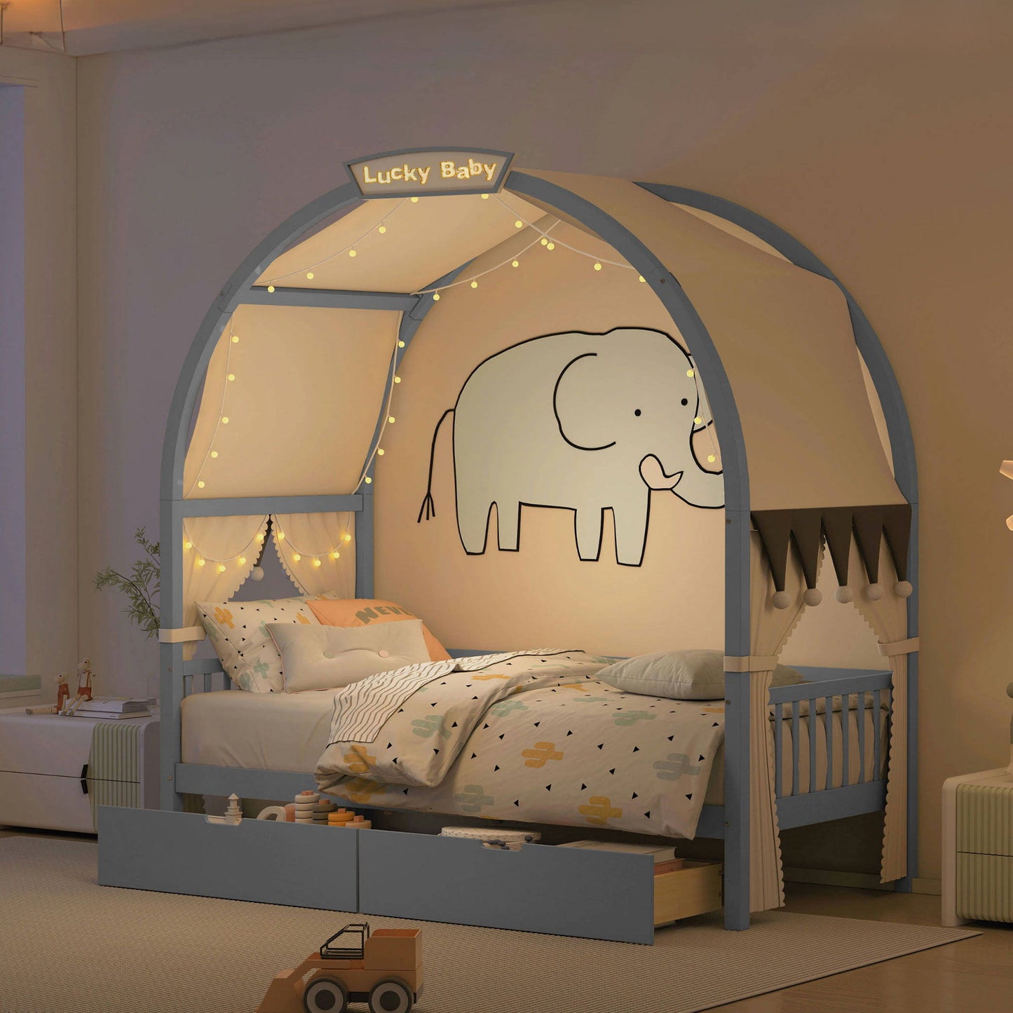 Bed With Arched Roof And 2 Drawers