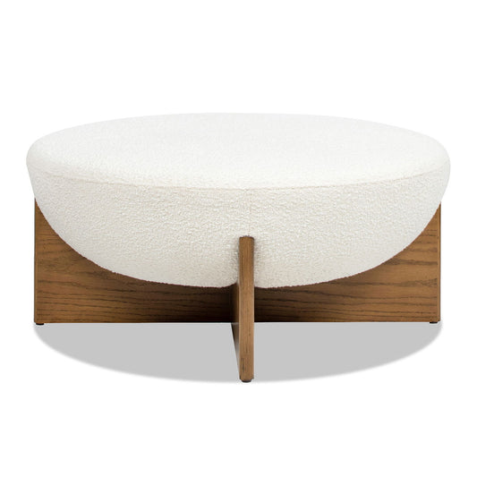 Bali - Round Upholstered Cocktail Ottoman - Natural / Ivory White