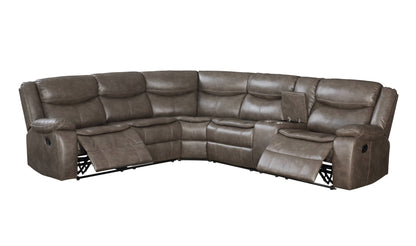 Tavin - Faux Leather Manual Recliner Sectional Sofa With Cupholder Console - Taupe