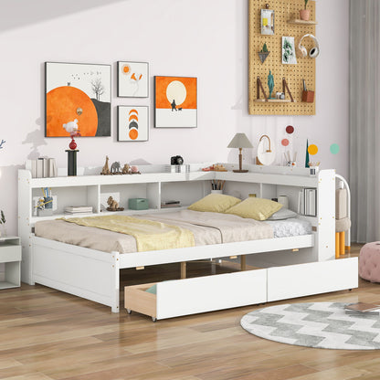 Full Bed With L-Shaped Bookcases, Drawers