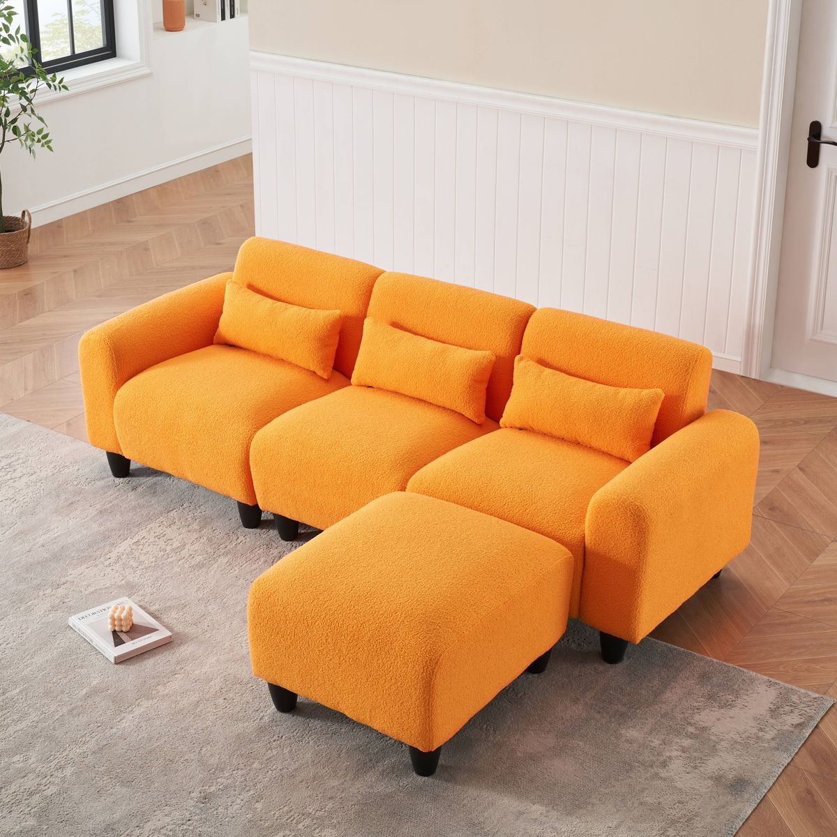 Teddy Fleece Creative Sofa Can Be Assembled Into A Two-Seater Sofa Plus A Single Couch With Three Waist Pillows To Perfectly Stretch Your Waist For Small Apartment Bedroom Spaces