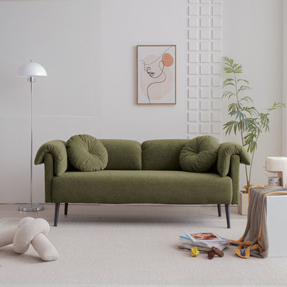 Modern Lamb Wool Sofa With Decorative Throw Pillows For Small Spaces