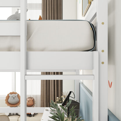 Loft Bed With Built-In Desk, Ladder Platform, Ladders, Guardrails