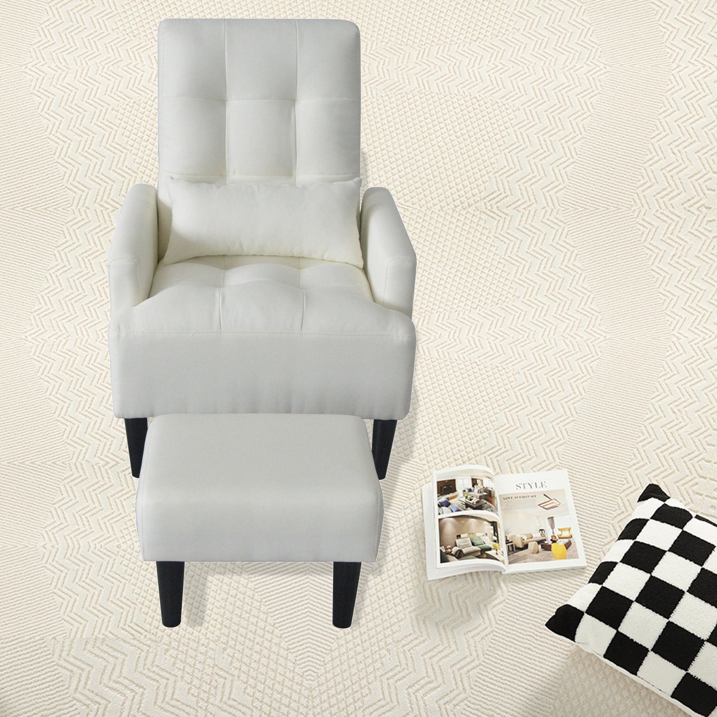 Recliner Soft Cozy Sofa Chair With Ottoman - Cream White