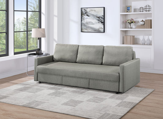 Odette - 88.5"W Gray Linen Convertible Sleeper Sofa With Storage