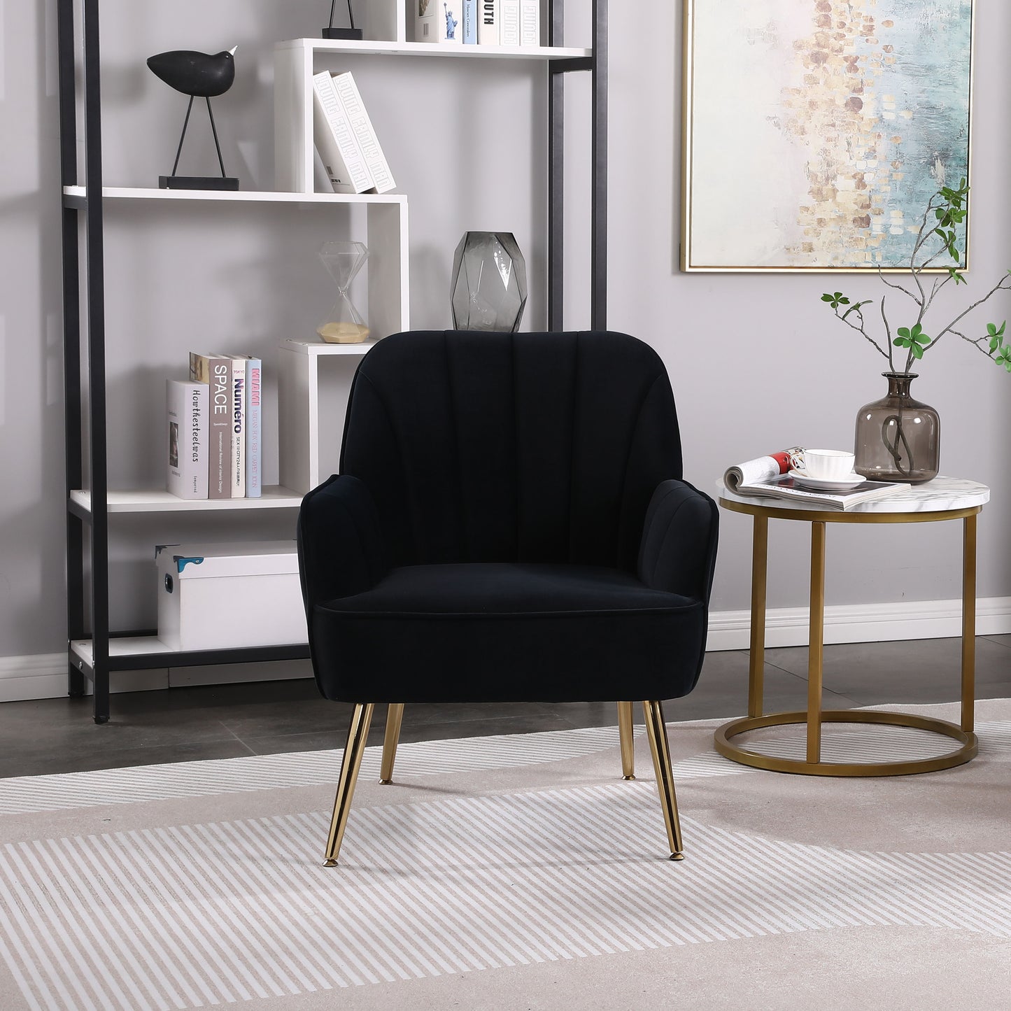 Modern Mid-Century Chair Linen Sherpa Armchair For Living Room Bedroom Office