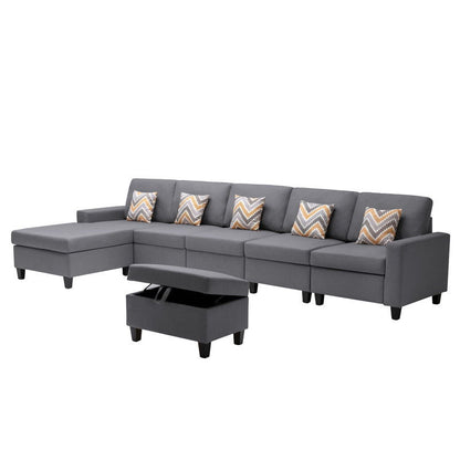 Nolan - Fabric 6 Piece Sectional Sofa With Pillows And Interchangeable Legs