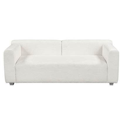 Modern Loop Yarn Sofa, One Piece Seat Frame, Minimalist 2-3 Seat Couch Easy To Install, Loveseats With Extra Wide Domed Arms (2 Pillows) - White