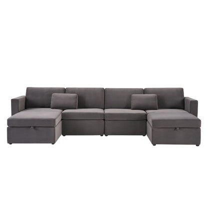 Modern Velvet Modular Sectional Sofa, Convertible Sofa Set With Pillows, Oversized Sectional Couches With Storage Ottomans For Living Room, Loft, Apartment, Office