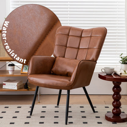 32.3" Bonded Leather Armchair, Modern Accent Chair High Back, Living Room Chair With Metal Legs And Soft Padded, Sofa Chairs For Home Office, Bedroom, Dining Room - Brown