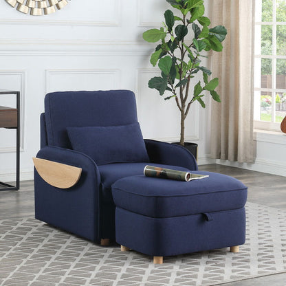 Huckleberry - Linen Accent Chair With Storage Ottoman And Folding Side Table