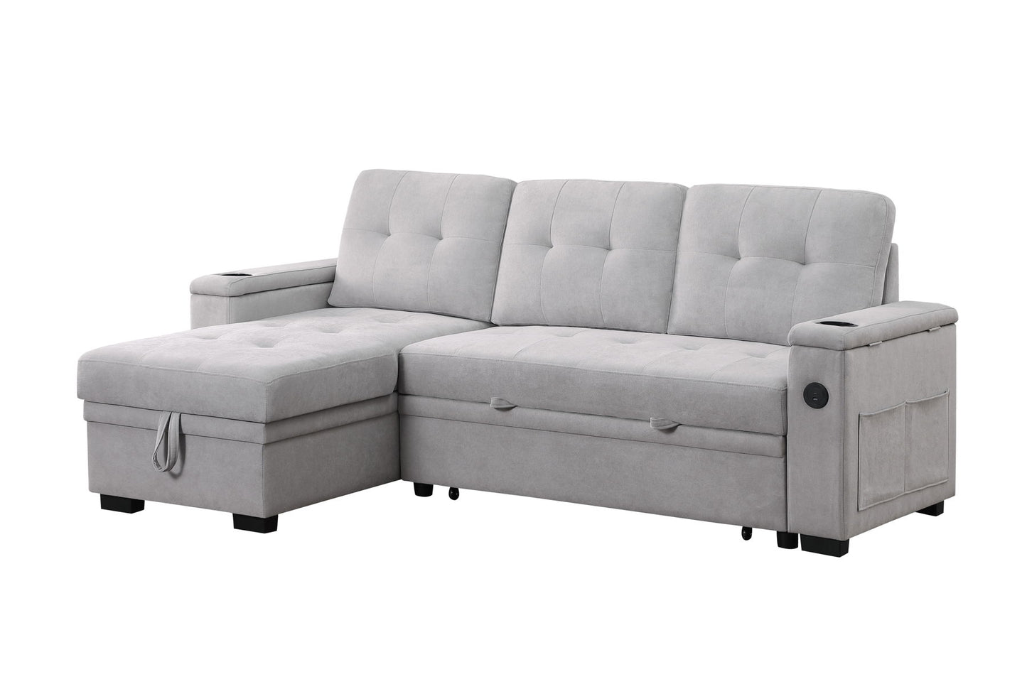 Ashlyn II - 84"W Woven Fabric Reversible Sleeper Sectional Sofa with Storage Chaise