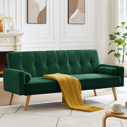 Mid-Century Chesterfield Sofa Couch, Modern Love Seats Sofa Furniture, Upholstered Button Tufted Couch With 2 Bolster Pillows For Living Room Apartment - Green