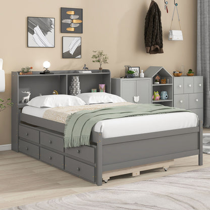 Bed With Bookcase, Twin Trundle, Drawers