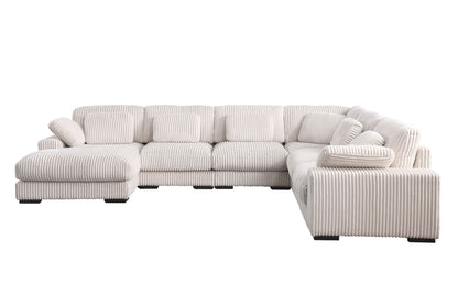 Nadine - Beige Corduroy Corner Sectional Sofa With Left - Facing Chaise