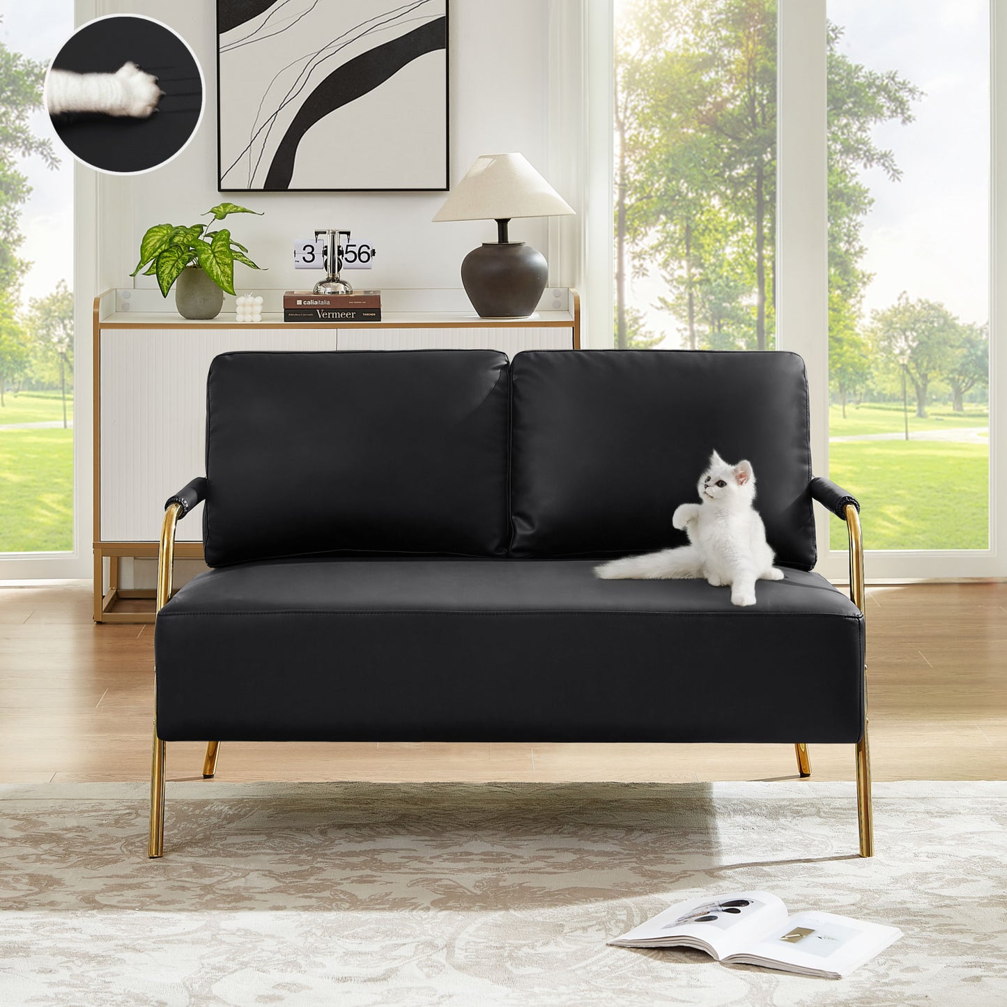 Small Sofa Seater Pet Friendly Fabric Upholstered Loveseat 2-Seater Couch With Removable Back Cushion And Metal Leg, Modern Couches For Small Spaces Living Room, Bedroom, Apartment