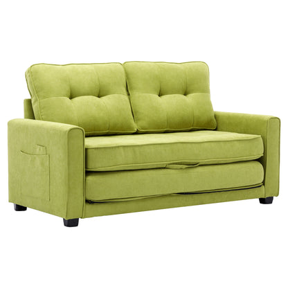 Loveseat Sofa With Pull-Out Bed Modern Upholstered Couch With Side Pocket For Living Room Office