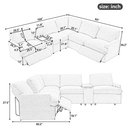 Power Recliner Corner Sofa Home Theater Reclining Sofa Sectional Couches With Storage Box, Cup Holders, USB Ports And Power Socket For Living Room