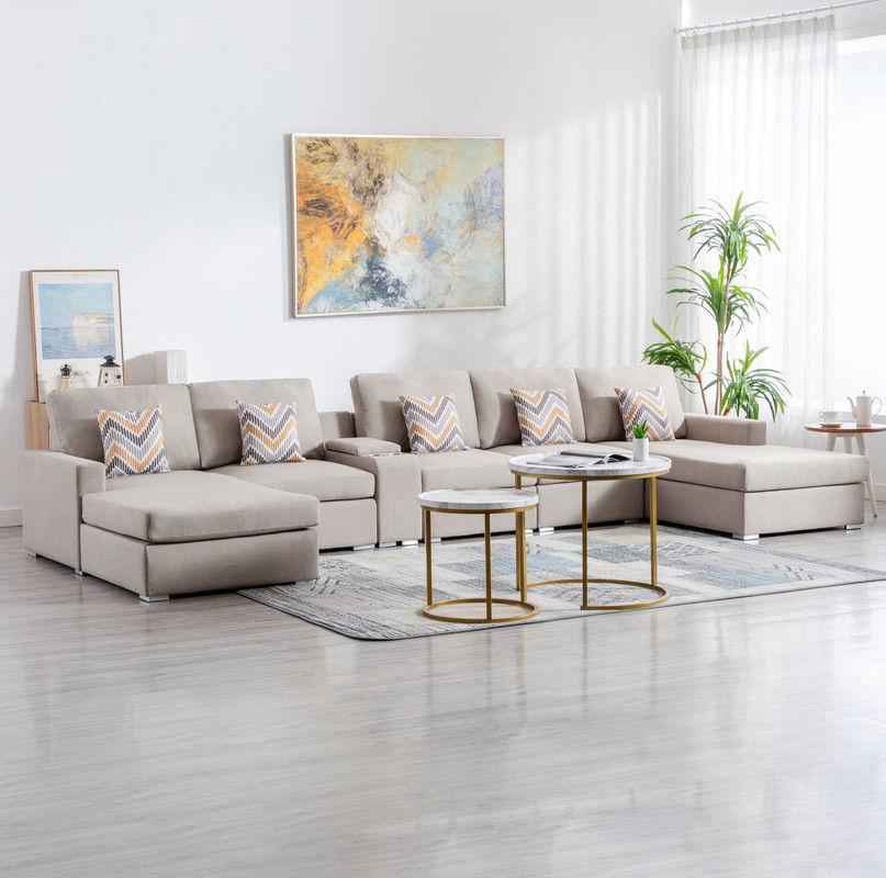 Nolan - Fabric 6 Piece Sectional Sofa With Pillows And Interchangeable Legs