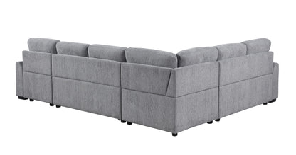 Nyhan - Upholstered Corner Sectional With Pull Out Loveseat And Storaged Chaise - Light Gray