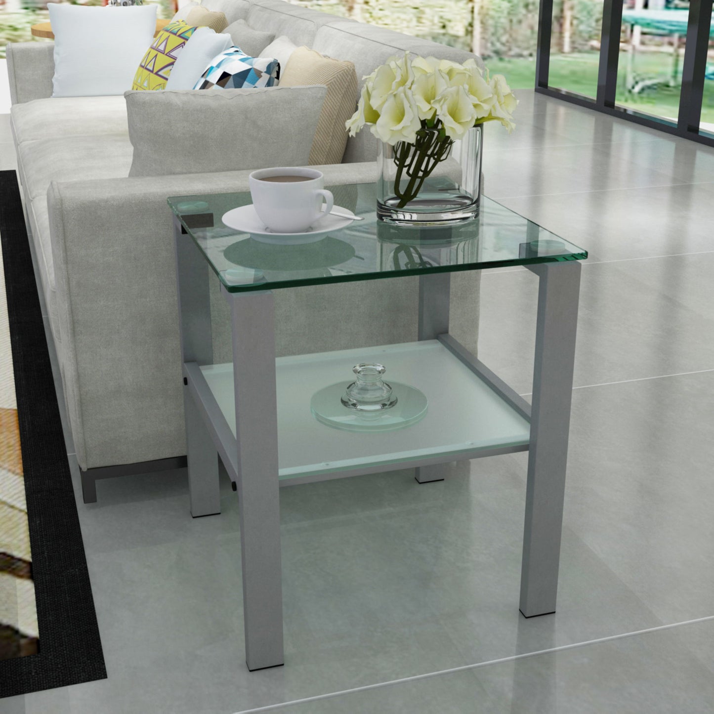 Glass Two Layer Tea Table, Small Round Table, Bedroom Corner Table, Living Room Side Table