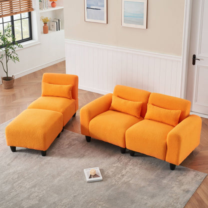 Teddy Fleece Creative Sofa Can Be Assembled Into A Two-Seater Sofa Plus A Single Couch With Three Waist Pillows To Perfectly Stretch Your Waist For Small Apartment Bedroom Spaces