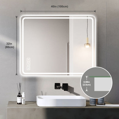 LED Bathroom Mirror Vanity Mirrors With Front Lights, Wall Mounted Anti-Fog Frameless Make Up Mirror With Light Copper-Free Mirror Horizontal Or Vertical - Clear