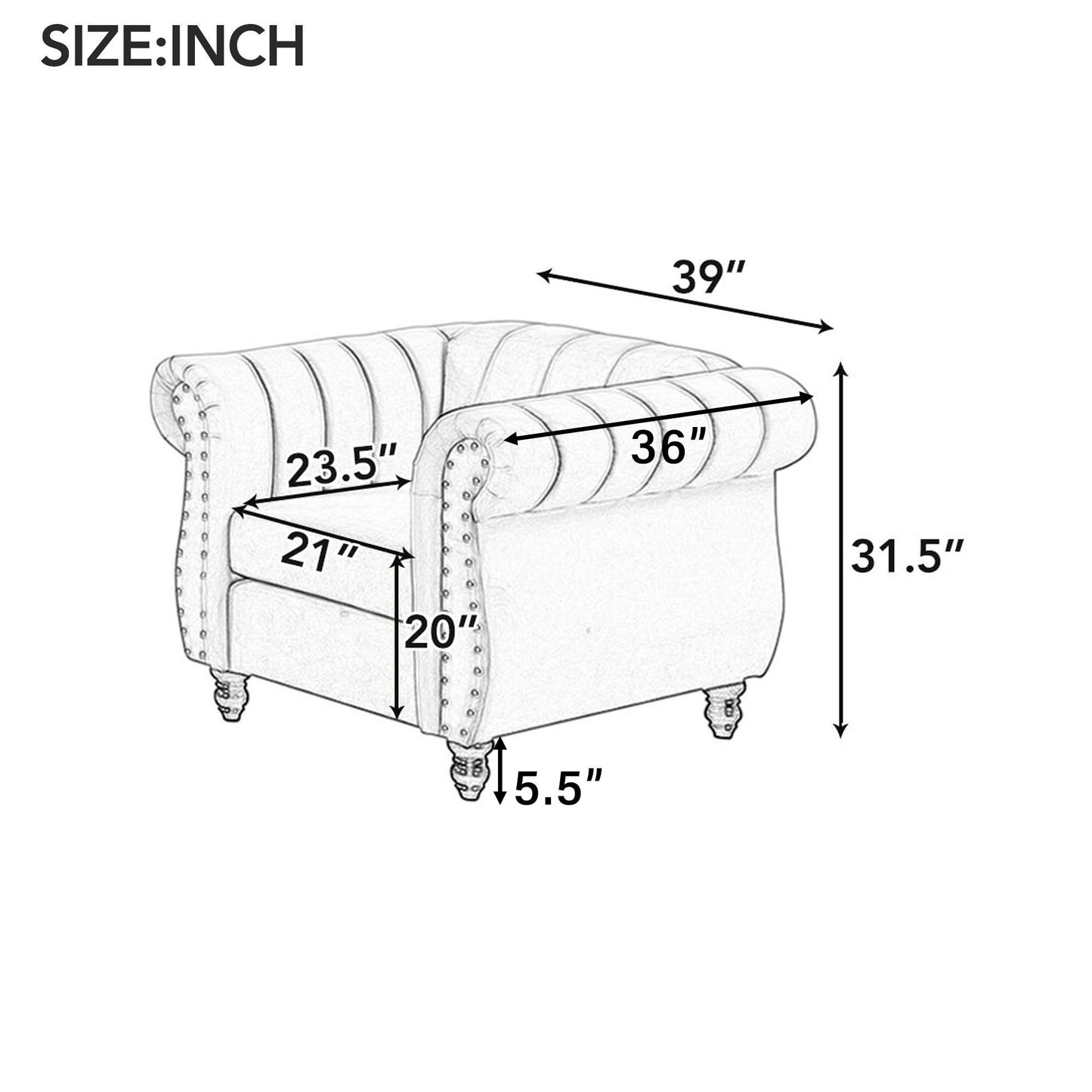 Modern Sofa Dutch Fluff Upholstered Sofa & Buttoned Tufted Backrest