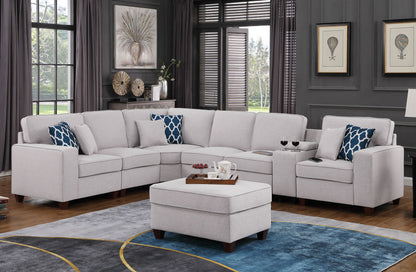 Sam - Sectional Sofa With Ottoman - Light Gray