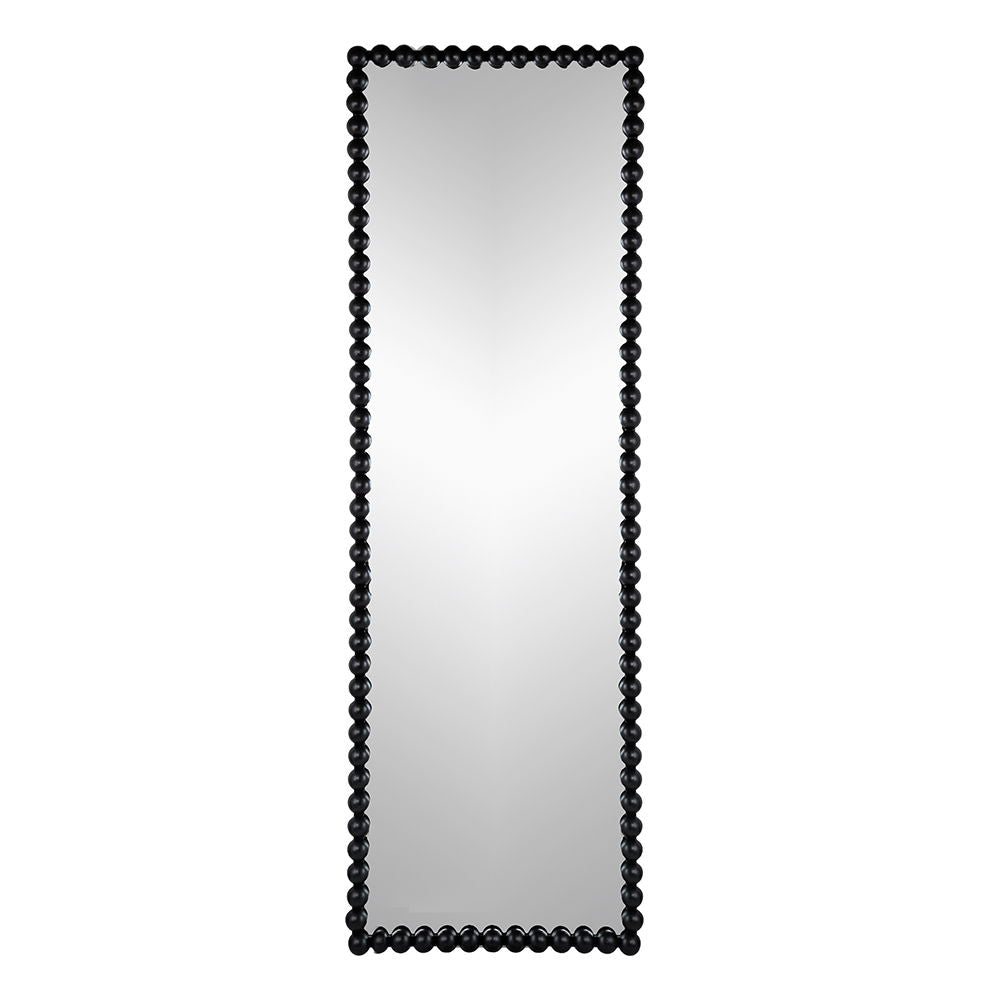 Full Length Mirror With Metal Beaded Frame, Rectangular Oversized Mirror For Living Room Bedroom - Black