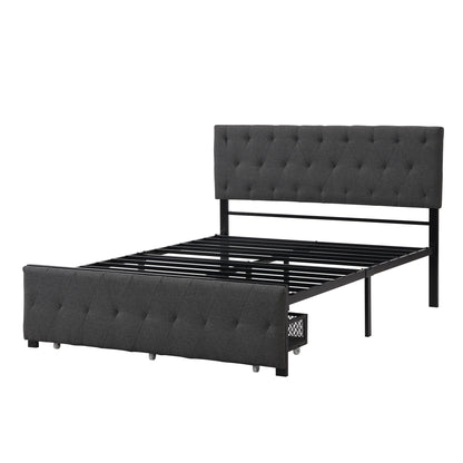 Full Size Storage Bed Metal Platform Bed With A Big Drawer - Gray