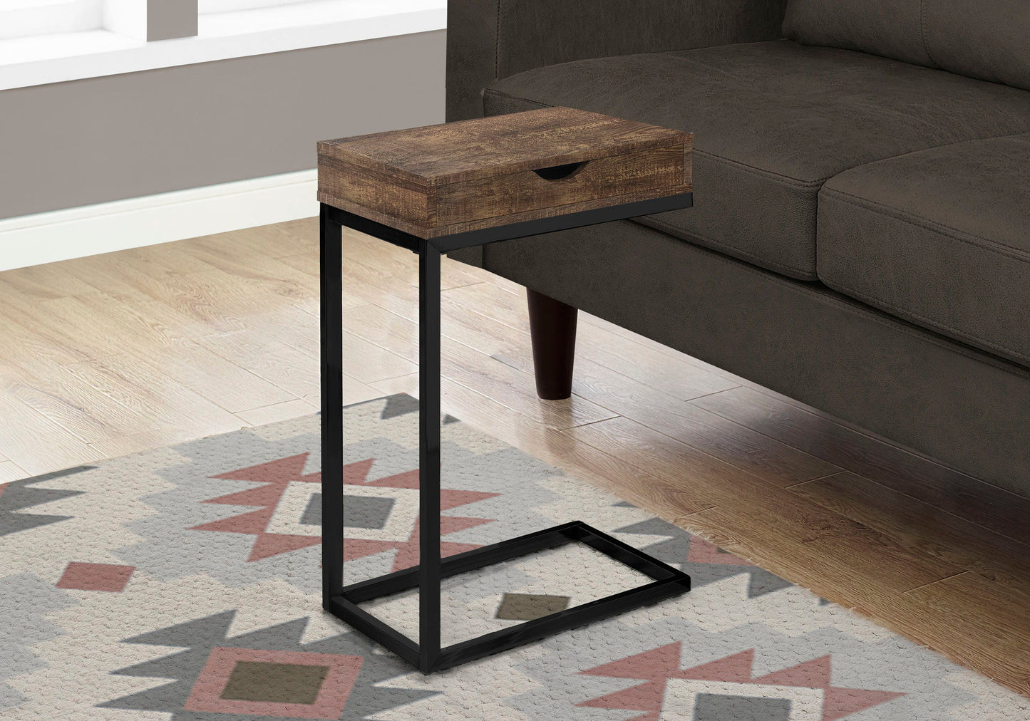 Accent Table, C - Shaped, Modern - Brown