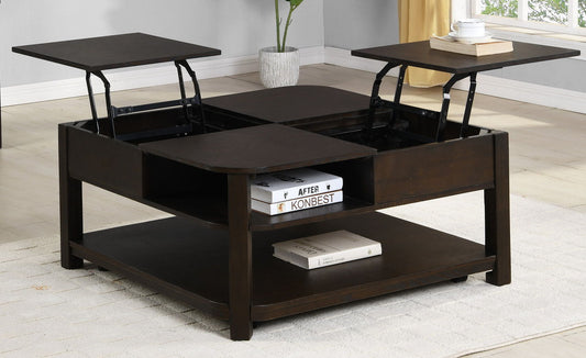 Flora - MDF Lift Top Coffee Table With Shelves - Dark Brown