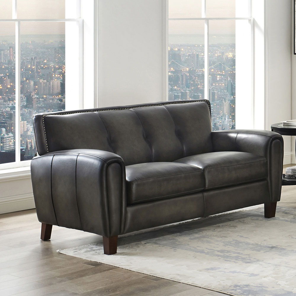 Weldon - Leather Loveseat - Gun Ash