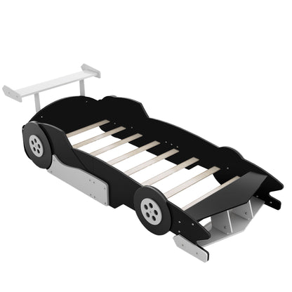 Twin Size Race Car-Shaped Platform Bed With Wheels