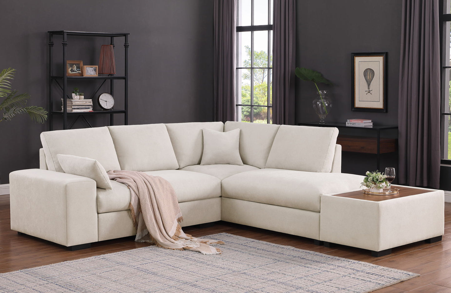 Joshua - 100" Sectional Sofa with Right Facing Chaise and Console Ottoman