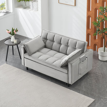 Modern Velvet Sofa, Sofa Pull-Out Bed, Small Love Seat Casual Sofa With Back, With Pillow, Pockets, Living Room Furniture, 3 In 1 Convertible Sleep Sofa Bed