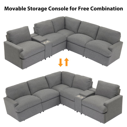 Power Recliner Corner Sofa Home Theater Reclining Sofa Sectional Couches With Storage Box, Cup Holders, USB Ports And Power Socket For Living Room