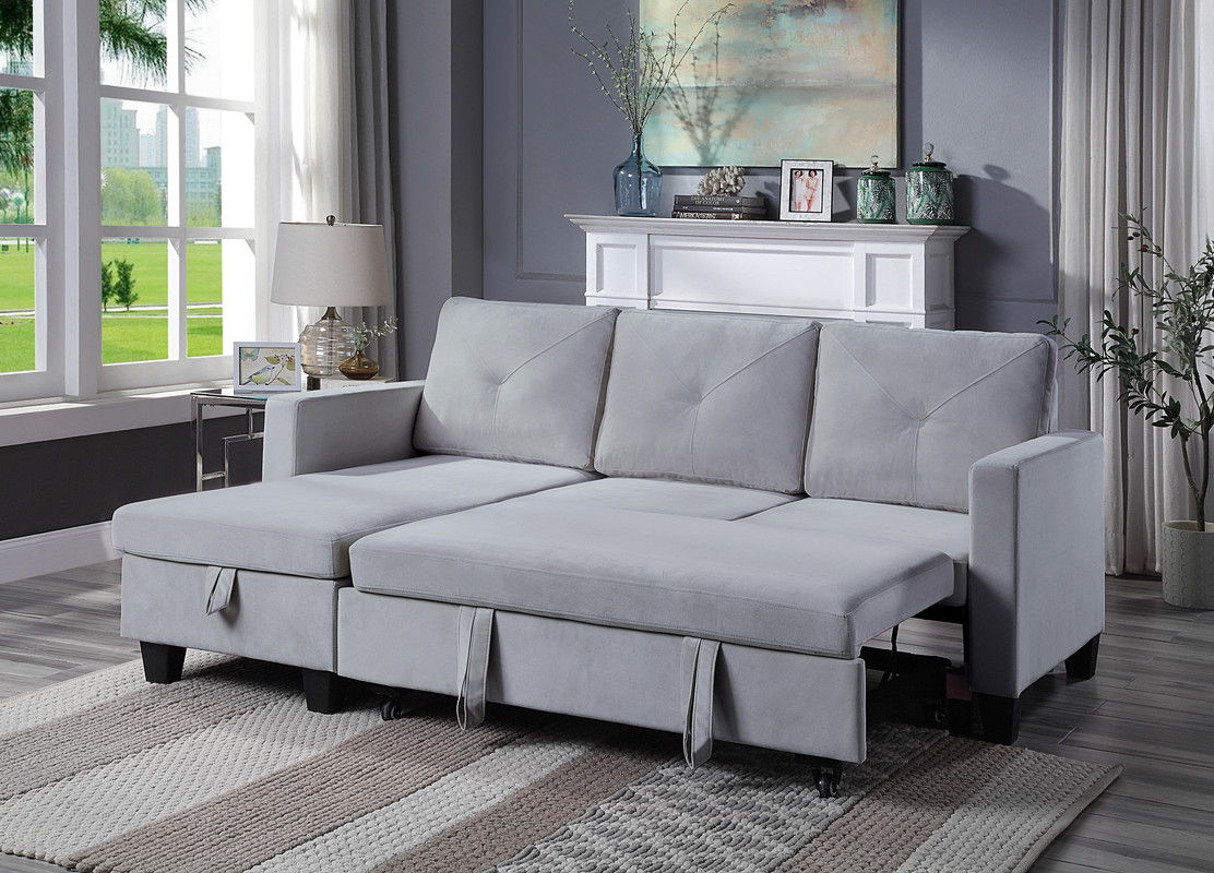 Nova - Velvet Reversible Sleeper Sectional Sofa With Storage Chaise