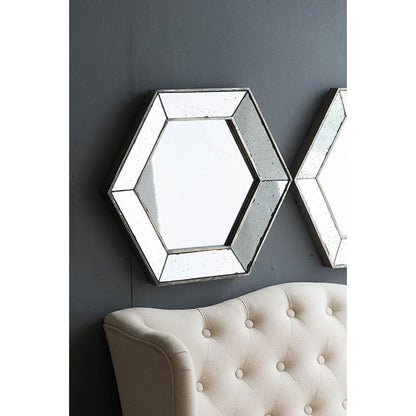 Hexagon Wall Mirror With Traditional Silver Finish, Home Decor Accent Mirror For Living Room - Silver