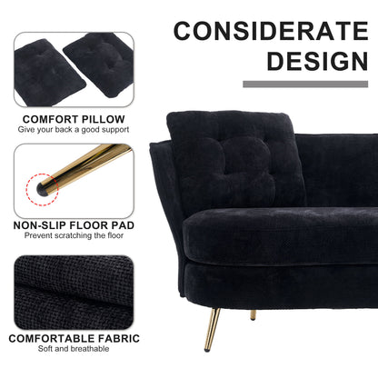 Polyester Fiber Loveseat Sofa Chair Upholstered Couch With Golden Metal Legs Club Two-Seat Sofa For Living Reading Room Bedroom Apartment Small Space Dorm