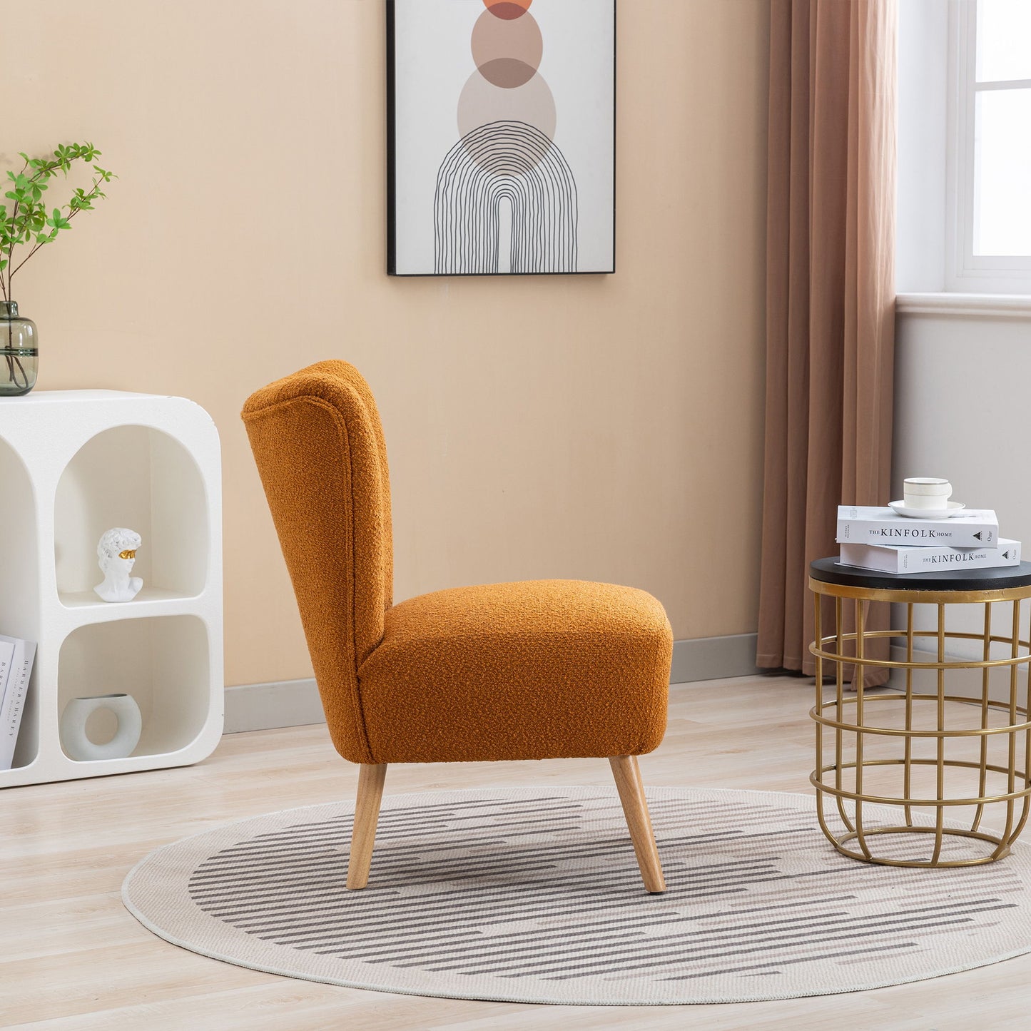 Boucle Upholstered Armless Accent Chair Modern Slipper Chair, Cozy Curved Wingback Armchair, Corner Side Chair For Bedroom Living Room Office Cafe Lounge Hotel