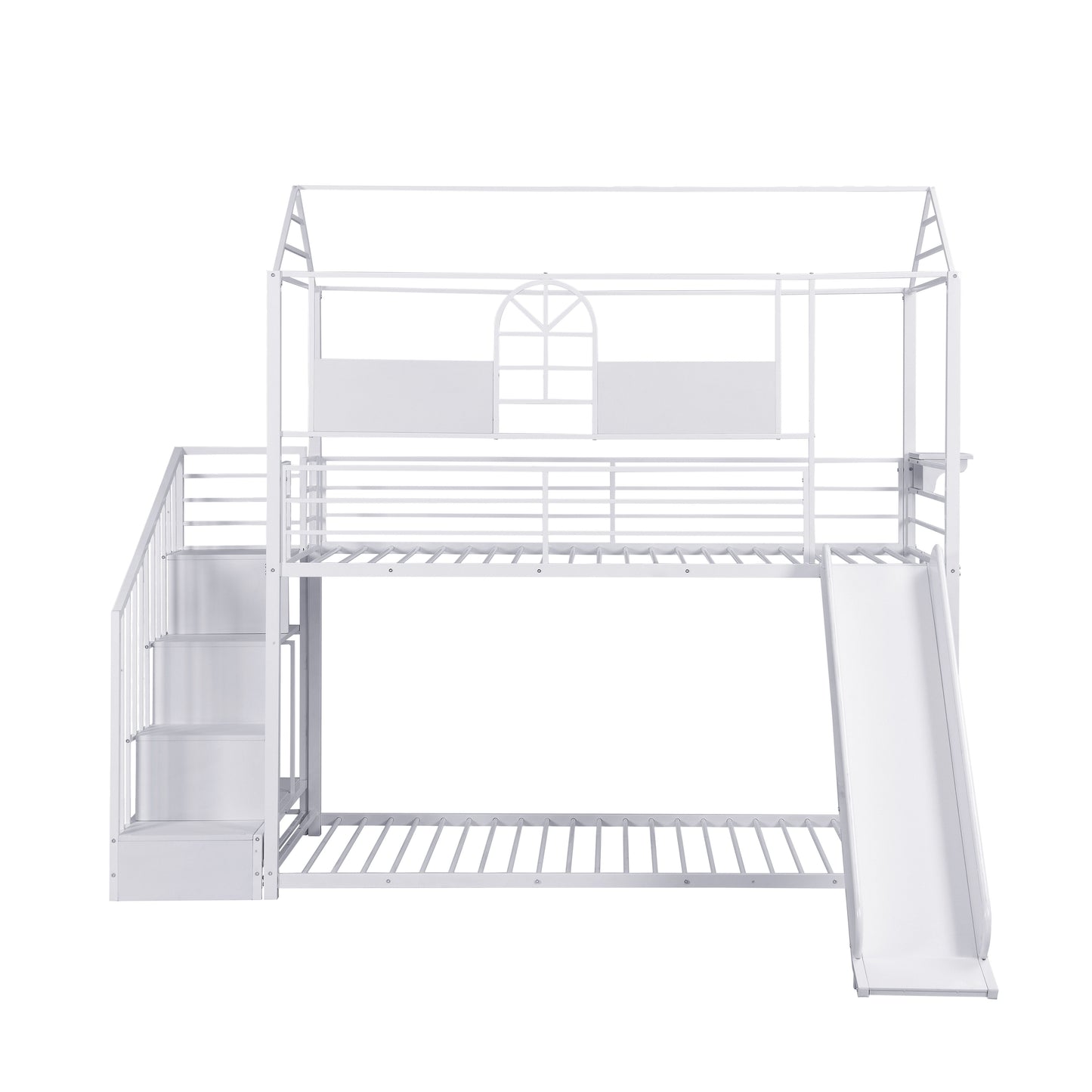 Twin Over Twin Metal Bunk Bed With Slide And Steps