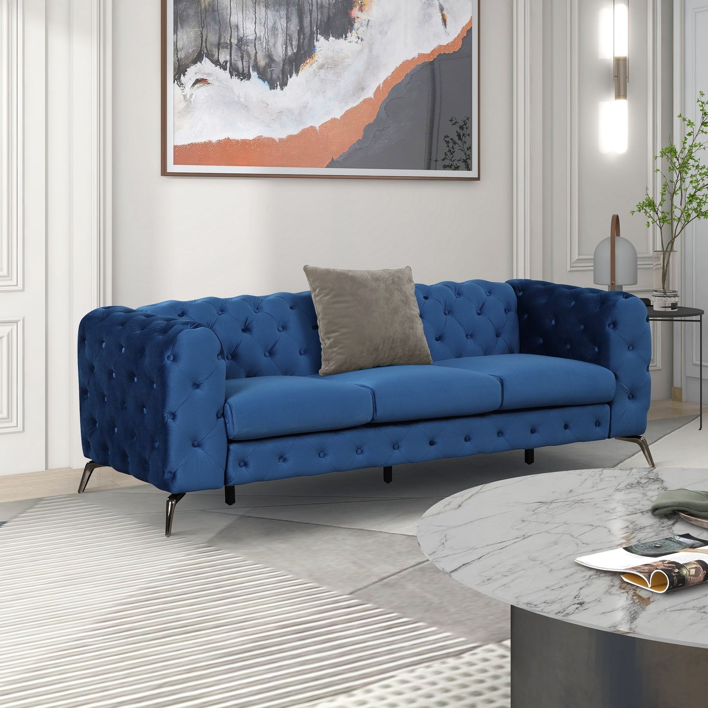 Velvet Upholstered Sofa With Sturdy Metal Legs, Modern Sofa Couch With Button Tufted Back, 3 Seater Sofa Couch For Living Room, Apartment, Home Office