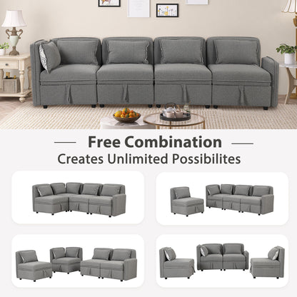 Convertible Modular Minimalist Sofa Free Combination 4 Seater Sofa Chenille Sectional Sofa With 5 Pillows For Living Room, Office, Apartment, Small Space